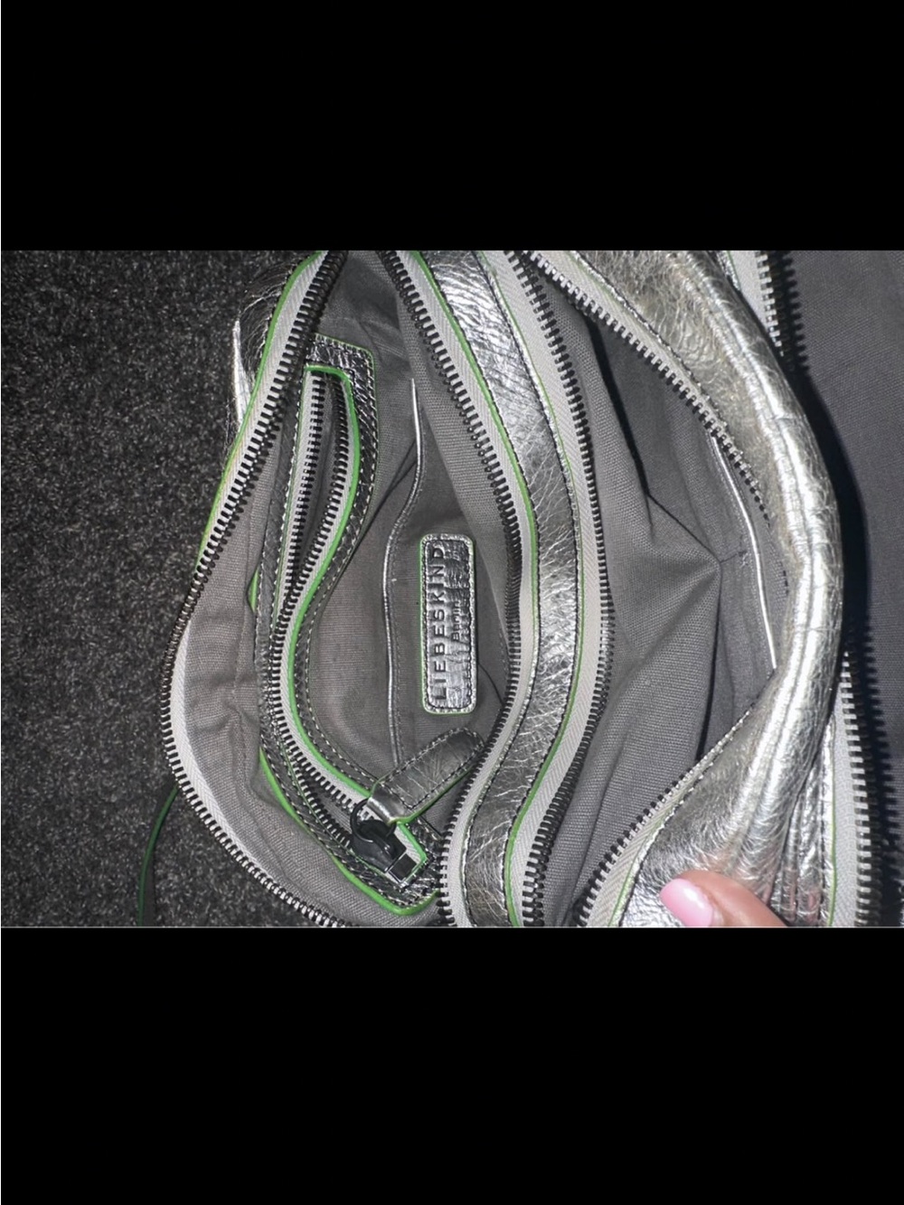 Liebeskind Silver Crossbody with Green Trim